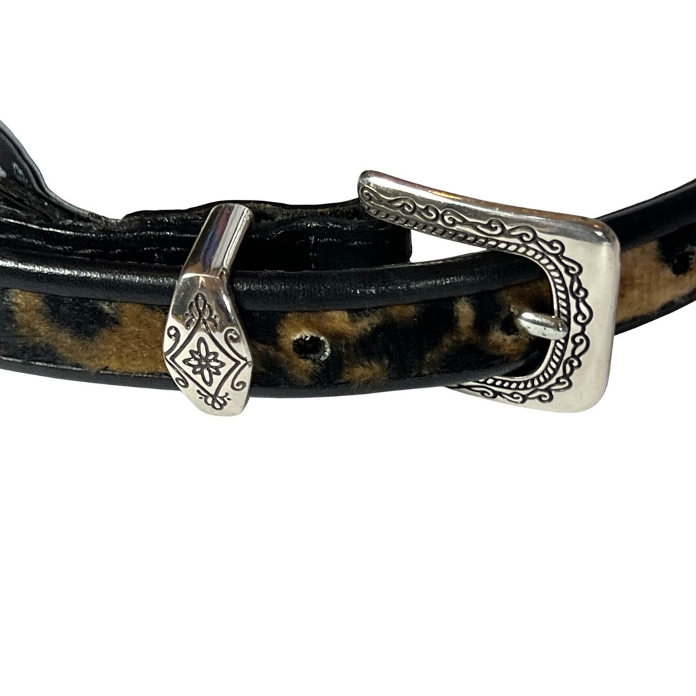 Brighton Womens Leopard Print Calf Hair Leather Skinny Belt Silver Buckle M 30